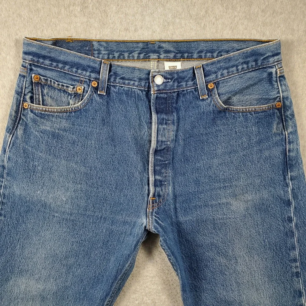 Vintage Levis 501 Jeans FITS 34X25 tag 38x34 Blue Denim Button Fly 90s *Hemmed